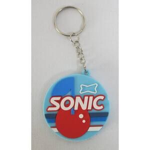 SONIC DRIVE IN *NEW* Cherry Keychain Keyring Blue Red Rubber Logo Slush Limeade